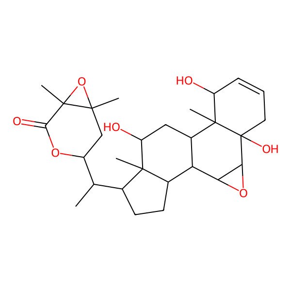 2D Structure of (1S,4R,6S)-1,6-dimethyl-4-[(1S)-1-[(1S,2S,4S,5R,9R,10S,11S,13S,14R,15R,18S)-5,9,13-trihydroxy-10,14-dimethyl-3-oxapentacyclo[9.7.0.02,4.05,10.014,18]octadec-7-en-15-yl]ethyl]-3,7-dioxabicyclo[4.1.0]heptan-2-one