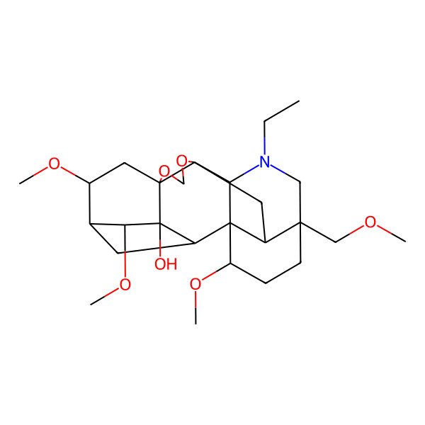 2D Structure of (1R,2S,3S,4S,5R,6S,8R,12R,13S,16S,19S,20R)-14-ethyl-4,6,19-trimethoxy-16-(methoxymethyl)-9,11-dioxa-14-azaheptacyclo[10.7.2.12,5.01,13.03,8.08,12.016,20]docosan-3-ol
