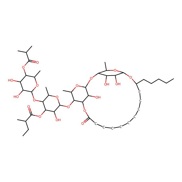 2D Structure of [3-[3,4-Dihydroxy-6-methyl-5-(2-methylpropanoyloxy)oxan-2-yl]oxy-5-hydroxy-2-methyl-6-[(24,25,26-trihydroxy-5,23-dimethyl-9-oxo-19-pentyl-2,4,8,20,22-pentaoxatricyclo[19.2.2.13,7]hexacosan-6-yl)oxy]oxan-4-yl] 2-methylbutanoate