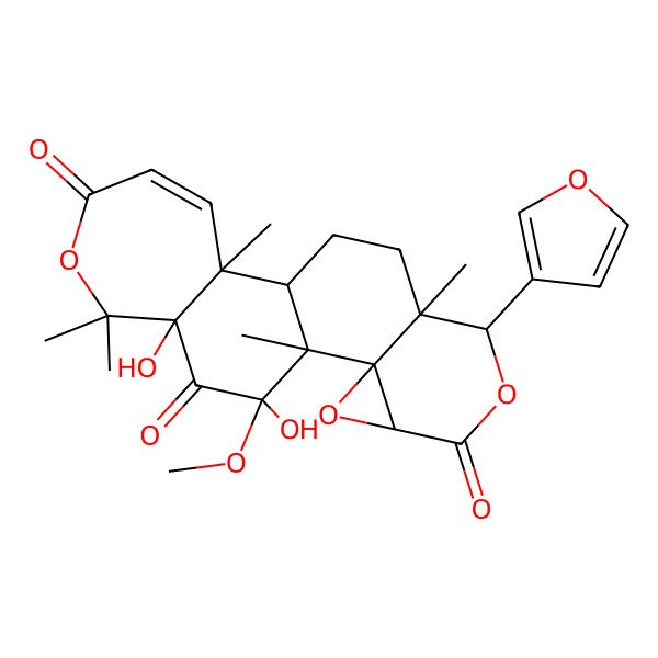 2D Structure of (1R,2R,4S,7S,8S,11R,12R,18S,20S)-7-(furan-3-yl)-18,20-dihydroxy-20-methoxy-1,8,12,17,17-pentamethyl-3,6,16-trioxapentacyclo[9.9.0.02,4.02,8.012,18]icos-13-ene-5,15,19-trione