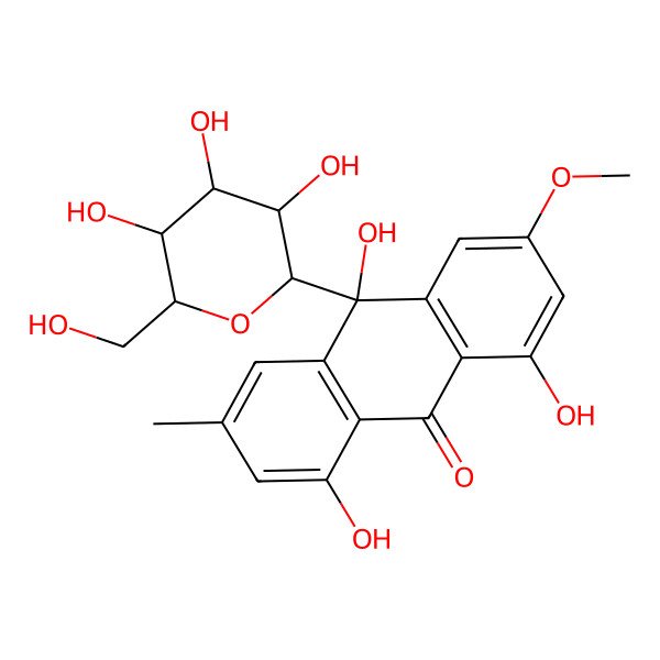 2D Structure of 1,8,10-Trihydroxy-3-methoxy-6-methyl-10-[3,4,5-trihydroxy-6-(hydroxymethyl)oxan-2-yl]anthracen-9-one