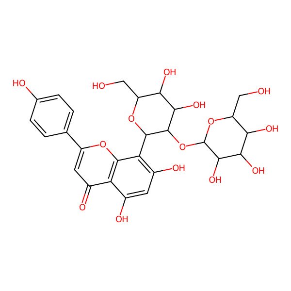 2D Structure of 8-[(2S,3R,4S,5S,6R)-4,5-dihydroxy-6-(hydroxymethyl)-3-[(2R,3S,4R,5S,6S)-3,4,5-trihydroxy-6-(hydroxymethyl)oxan-2-yl]oxyoxan-2-yl]-5,7-dihydroxy-2-(4-hydroxyphenyl)chromen-4-one