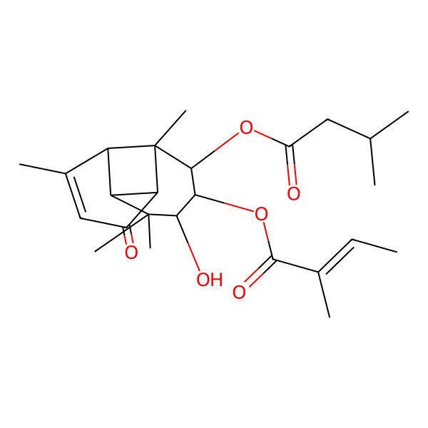 2D Structure of [(1R,2R,3S,4R,5S,7S,8R)-5-hydroxy-2,6,6,9-tetramethyl-3-(3-methylbutanoyloxy)-11-oxo-4-tricyclo[5.4.0.02,8]undec-9-enyl] (Z)-2-methylbut-2-enoate