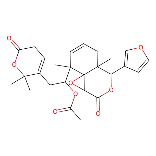 2D Structure of [2-(6,6-dimethyl-2-oxo-3H-pyran-5-yl)-1-[4-(furan-3-yl)-4a,8-dimethyl-2-oxo-4,5-dihydro-1aH-oxireno[2,3-d]isochromen-8-yl]ethyl] acetate