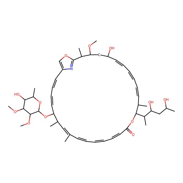 2D Structure of (2R,3R,5S,6Z,8Z,10E,12R,13S,16E,18E,20E,22Z,24S,25R,26E,28E)-13-[(2S,3S,5S)-3,5-dihydroxyhexan-2-yl]-5-hydroxy-25-[(2S,3R,4S,5R,6R)-5-hydroxy-3,4-dimethoxy-6-methyloxan-2-yl]oxy-3-methoxy-2,12,22,24-tetramethyl-14,32-dioxa-33-azabicyclo[28.2.1]tritriaconta-1(33),6,8,10,16,18,20,22,26,28,30-undecaen-15-one