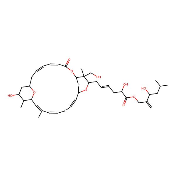 2D Structure of [(3S)-3-hydroxy-5-methyl-2-methylidenehexyl] (Z,2R)-2-hydroxy-6-[(1R,4Z,6E,9S,11S,12R,13R,14E,16Z,19E,21S,23S,24S)-11-hydroxy-24-(hydroxymethyl)-12,15,24-trimethyl-3-oxo-2,22,26-trioxatricyclo[19.3.1.19,13]hexacosa-4,6,14,16,19-pentaen-23-yl]hex-4-enoate