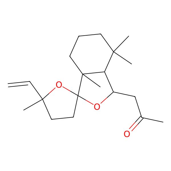 2D Structure of 1-(5'-ethenyl-3a,5',7,7-tetramethylspiro[4,5,6,7a-tetrahydro-1H-2-benzofuran-3,2'-oxolane]-1-yl)propan-2-one