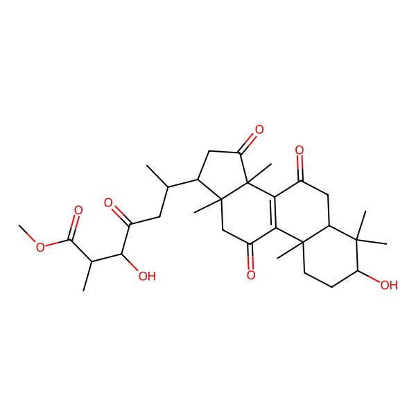 2D Structure of Methyl 3-hydroxy-6-(3-hydroxy-4,4,10,13,14-pentamethyl-7,11,15-trioxo-1,2,3,5,6,12,16,17-octahydrocyclopenta[a]phenanthren-17-yl)-2-methyl-4-oxoheptanoate