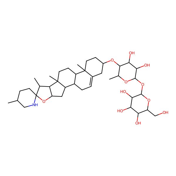 2D Structure of 2-[3,4-Dihydroxy-6-methyl-5-(5',7,9,13-tetramethylspiro[5-oxapentacyclo[10.8.0.02,9.04,8.013,18]icos-18-ene-6,2'-piperidine]-16-yl)oxyoxan-2-yl]oxy-6-(hydroxymethyl)oxane-3,4,5-triol