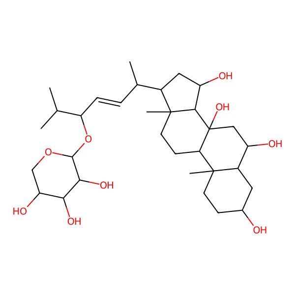 2D Structure of 10,13-Dimethyl-17-[6-methyl-5-(3,4,5-trihydroxyoxan-2-yl)oxyhept-3-en-2-yl]-1,2,3,4,5,6,7,9,11,12,14,15,16,17-tetradecahydrocyclopenta[a]phenanthrene-3,6,8,15-tetrol