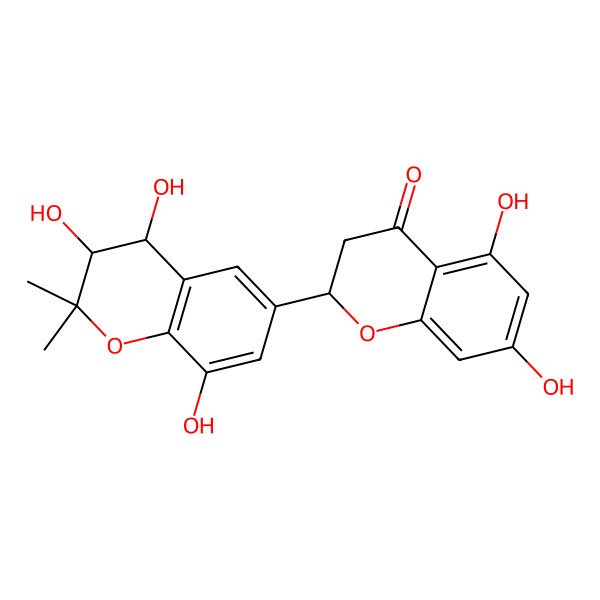 2D Structure of (2R)-5,7-dihydroxy-2-[(3R,4S)-3,4,8-trihydroxy-2,2-dimethyl-3,4-dihydrochromen-6-yl]-2,3-dihydrochromen-4-one
