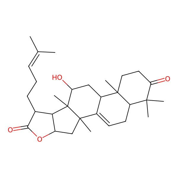 2D Structure of 10-Hydroxy-2,9,13,17,17-pentamethyl-7-(4-methylpent-3-enyl)-5-oxapentacyclo[10.8.0.02,9.04,8.013,18]icos-1(20)-ene-6,16-dione