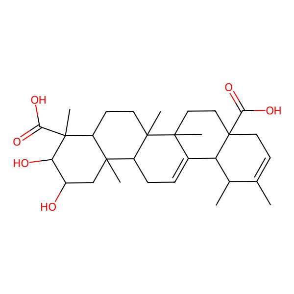 2D Structure of (2R,3R,4R,4aR,6aR,6bS,8aR,12R,12aS,14aR,14bR)-2,3-dihydroxy-4,6a,6b,11,12,14b-hexamethyl-2,3,4a,5,6,7,8,9,12,12a,14,14a-dodecahydro-1H-picene-4,8a-dicarboxylic acid