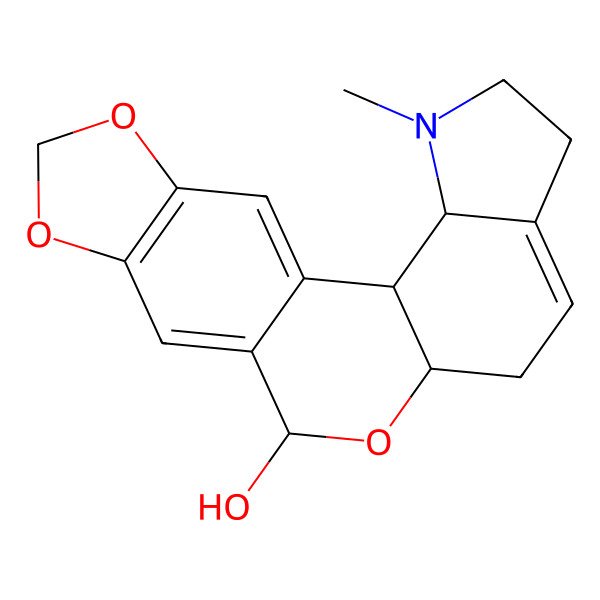 2D Structure of (2S,3S,10R,12S)-4-methyl-11,16,18-trioxa-4-azapentacyclo[11.7.0.02,10.03,7.015,19]icosa-1(20),7,13,15(19)-tetraen-12-ol