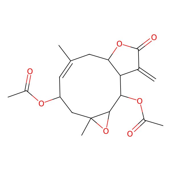 2D Structure of [(1R,2S,3S,5R,7S,8E,11S)-2-acetyloxy-5,9-dimethyl-14-methylidene-13-oxo-4,12-dioxatricyclo[9.3.0.03,5]tetradec-8-en-7-yl] acetate