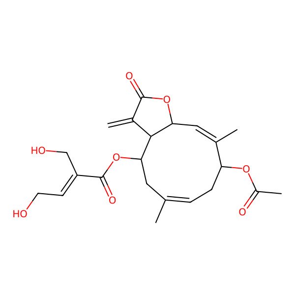 2D Structure of [(3aR,4R,9S,11aR)-9-acetyloxy-6,10-dimethyl-3-methylidene-2-oxo-3a,4,5,8,9,11a-hexahydrocyclodeca[b]furan-4-yl] (E)-4-hydroxy-2-(hydroxymethyl)but-2-enoate