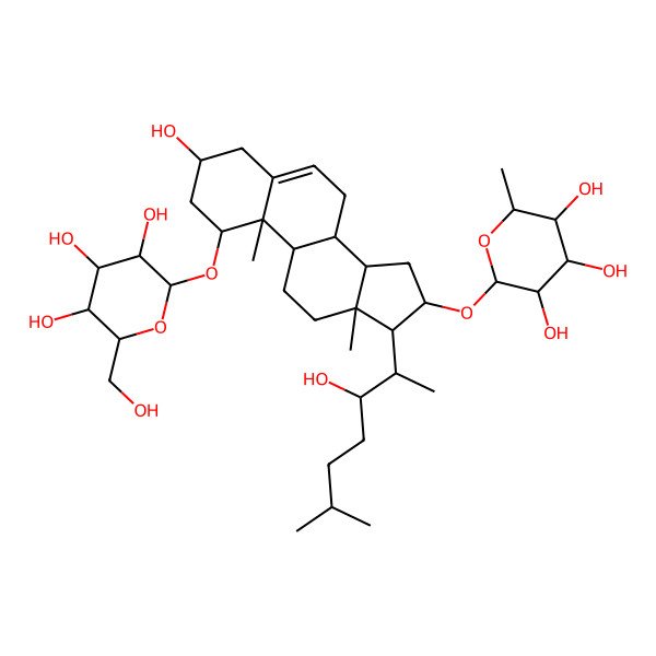 2D Structure of (2R,3R,4R,5R,6S)-2-[[(1R,3R,8S,9S,10R,13S,14S,16S,17R)-3-hydroxy-17-[(2S,3S)-3-hydroxy-6-methylheptan-2-yl]-10,13-dimethyl-1-[(2R,3R,4S,5S,6R)-3,4,5-trihydroxy-6-(hydroxymethyl)oxan-2-yl]oxy-2,3,4,7,8,9,11,12,14,15,16,17-dodecahydro-1H-cyclopenta[a]phenanthren-16-yl]oxy]-6-methyloxane-3,4,5-triol