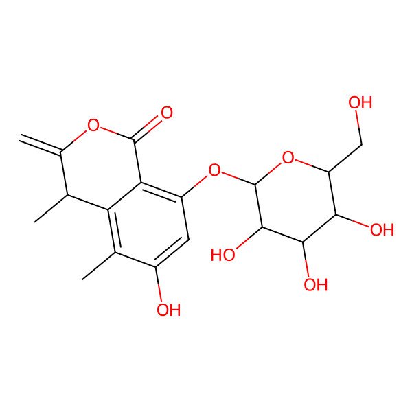 2D Structure of 6-hydroxy-4,5-dimethyl-3-methylidene-8-[3,4,5-trihydroxy-6-(hydroxymethyl)oxan-2-yl]oxy-4H-isochromen-1-one