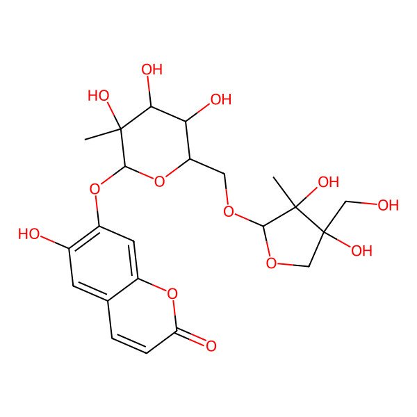 2D Structure of 7-[6-[[3,4-Dihydroxy-4-(hydroxymethyl)-3-methyloxolan-2-yl]oxymethyl]-3,4,5-trihydroxy-3-methyloxan-2-yl]oxy-6-hydroxychromen-2-one