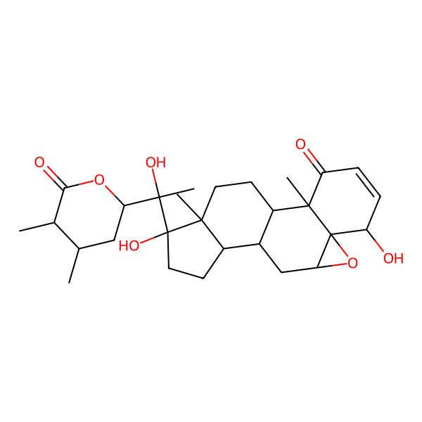 2D Structure of (1S,2R,6S,7R,9R,11S,12S,15R,16S)-15-[(1S)-1-[(2S,4S,5R)-4,5-dimethyl-6-oxooxan-2-yl]-1-hydroxyethyl]-6,15-dihydroxy-2,16-dimethyl-8-oxapentacyclo[9.7.0.02,7.07,9.012,16]octadec-4-en-3-one