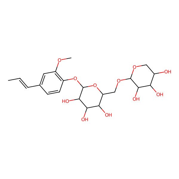 2D Structure of (2S,3R,4S,5R,6R)-2-[2-methoxy-4-[(E)-prop-1-enyl]phenoxy]-6-[[(2R,3S,4S,5S)-3,4,5-trihydroxyoxan-2-yl]oxymethyl]oxane-3,4,5-triol