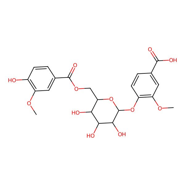 2D Structure of 3-methoxy-4-[(2S,3R,4S,5S,6R)-3,4,5-trihydroxy-6-[(4-hydroxy-3-methoxybenzoyl)oxymethyl]oxan-2-yl]oxybenzoic acid