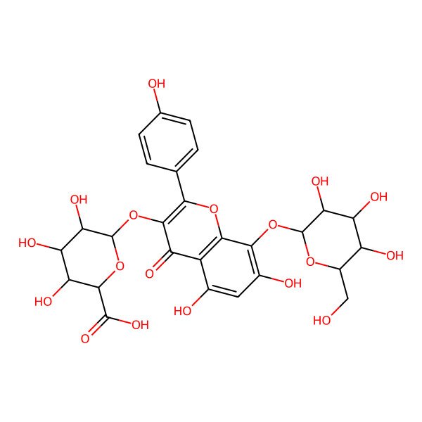 2D Structure of 6-[5,7-Dihydroxy-2-(4-hydroxyphenyl)-4-oxo-8-[3,4,5-trihydroxy-6-(hydroxymethyl)oxan-2-yl]oxychromen-3-yl]oxy-3,4,5-trihydroxyoxane-2-carboxylic acid