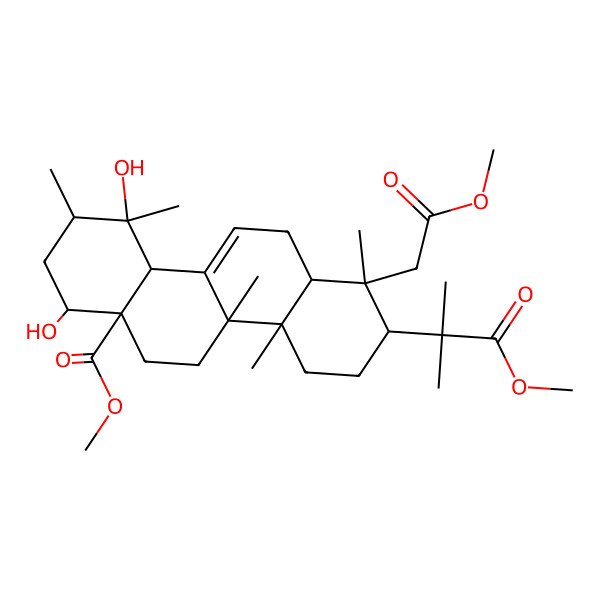 2D Structure of methyl 7,10-dihydroxy-2-(1-methoxy-2-methyl-1-oxopropan-2-yl)-1-(2-methoxy-2-oxoethyl)-1,4a,4b,9,10-pentamethyl-3,4,5,6,7,8,9,10a,12,12a-decahydro-2H-chrysene-6a-carboxylate