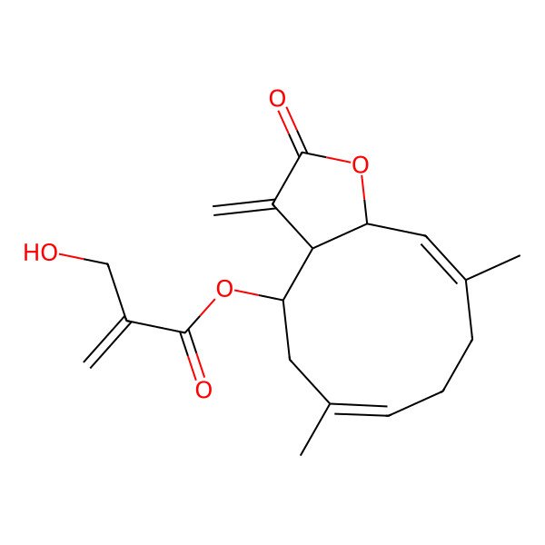 2D Structure of [(3aR,4S,6E,10E,11aR)-6,10-dimethyl-3-methylidene-2-oxo-3a,4,5,8,9,11a-hexahydrocyclodeca[b]furan-4-yl] 2-(hydroxymethyl)prop-2-enoate
