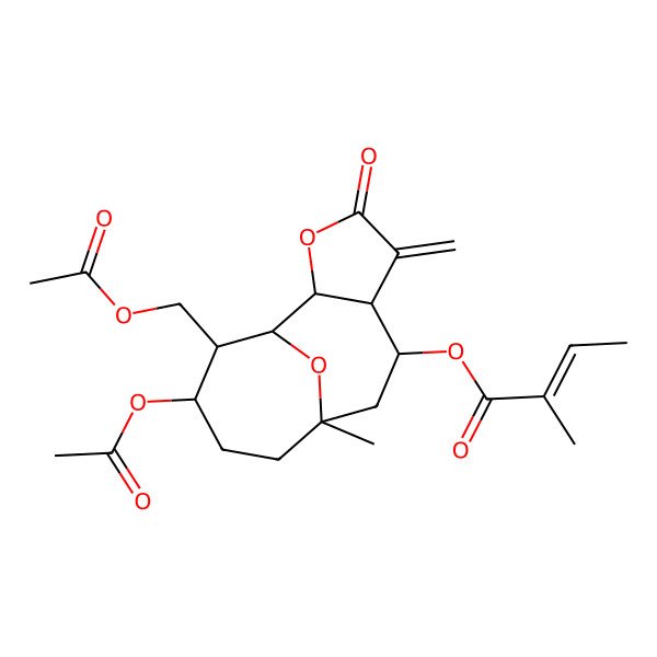 2D Structure of [12-Acetyloxy-13-(acetyloxymethyl)-9-methyl-5-methylidene-4-oxo-3,14-dioxatricyclo[7.4.1.02,6]tetradecan-7-yl] 2-methylbut-2-enoate