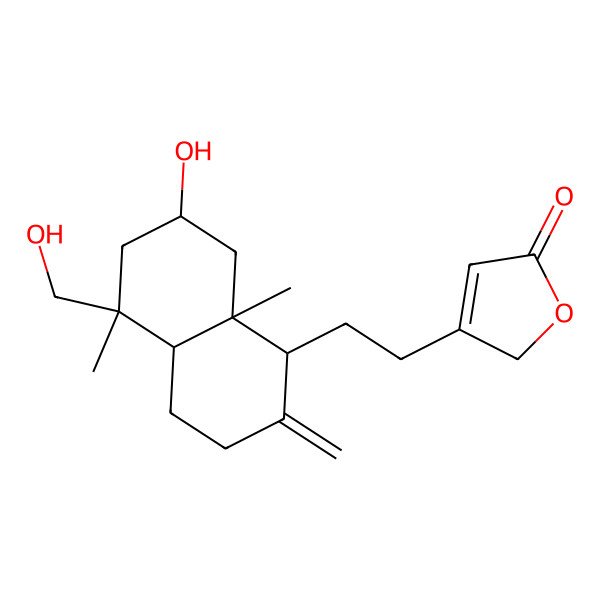 2D Structure of 3-[2-[(1R,4aS,5S,7S,8aR)-7-hydroxy-5-(hydroxymethyl)-5,8a-dimethyl-2-methylidene-3,4,4a,6,7,8-hexahydro-1H-naphthalen-1-yl]ethyl]-2H-furan-5-one