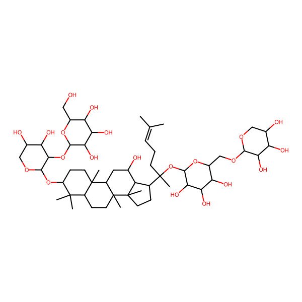 2D Structure of 2-[4,5-dihydroxy-2-[[12-hydroxy-4,4,8,10,14-pentamethyl-17-[6-methyl-2-[3,4,5-trihydroxy-6-[(3,4,5-trihydroxyoxan-2-yl)oxymethyl]oxan-2-yl]oxyhept-5-en-2-yl]-2,3,5,6,7,9,11,12,13,15,16,17-dodecahydro-1H-cyclopenta[a]phenanthren-3-yl]oxy]oxan-3-yl]oxy-6-(hydroxymethyl)oxane-3,4,5-triol