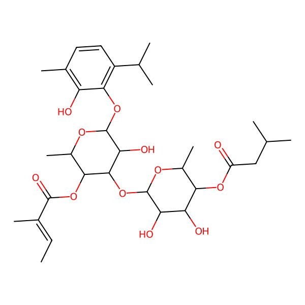 2D Structure of [(2R,3R,4R,5R,6S)-4-[(2S,3R,4R,5R,6R)-3,4-dihydroxy-6-methyl-5-(3-methylbutanoyloxy)oxan-2-yl]oxy-5-hydroxy-6-(2-hydroxy-3-methyl-6-propan-2-ylphenoxy)-2-methyloxan-3-yl] (Z)-2-methylbut-2-enoate
