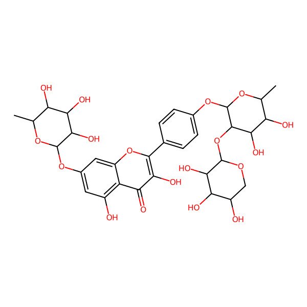 2D Structure of 2-[4-[(3R,4R,5R,6S)-4,5-dihydroxy-6-methyl-3-[(3R,4S,5R)-3,4,5-trihydroxyoxan-2-yl]oxyoxan-2-yl]oxyphenyl]-3,5-dihydroxy-7-[(3R,4R,5R,6S)-3,4,5-trihydroxy-6-methyloxan-2-yl]oxychromen-4-one