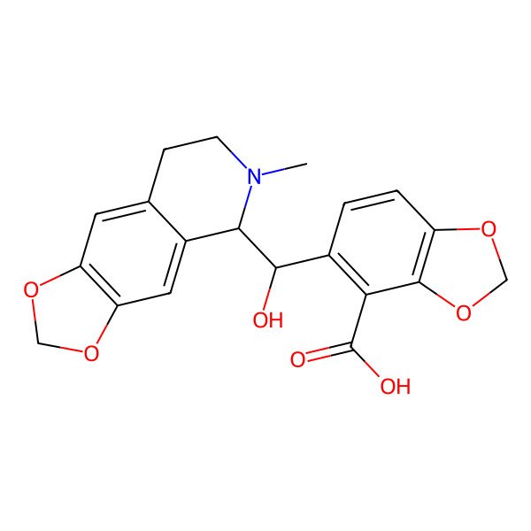 2D Structure of 5-[hydroxy-(6-methyl-7,8-dihydro-5H-[1,3]dioxolo[4,5-g]isoquinolin-5-yl)methyl]-1,3-benzodioxole-4-carboxylic acid