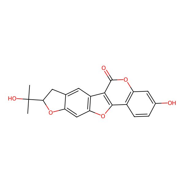 2D Structure of (6S)-16-hydroxy-6-(2-hydroxypropan-2-yl)-7,11,19-trioxapentacyclo[10.8.0.02,10.04,8.013,18]icosa-1(12),2(10),3,8,13(18),14,16-heptaen-20-one