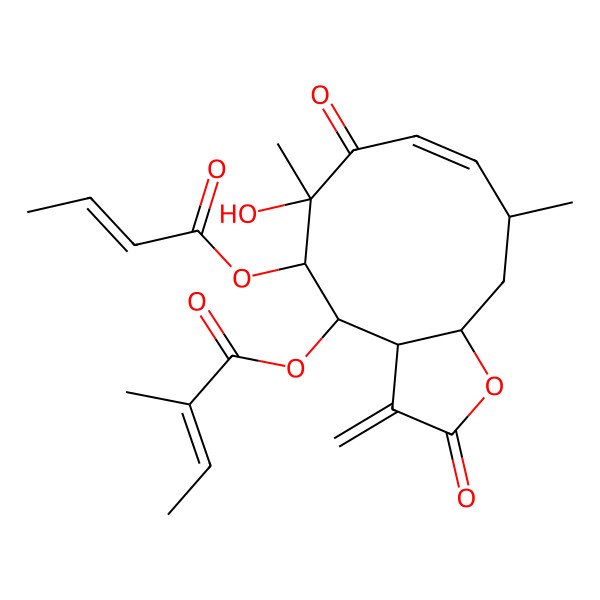 2D Structure of (5-But-2-enoyloxy-6-hydroxy-6,10-dimethyl-3-methylidene-2,7-dioxo-3a,4,5,10,11,11a-hexahydrocyclodeca[b]furan-4-yl) 2-methylbut-2-enoate