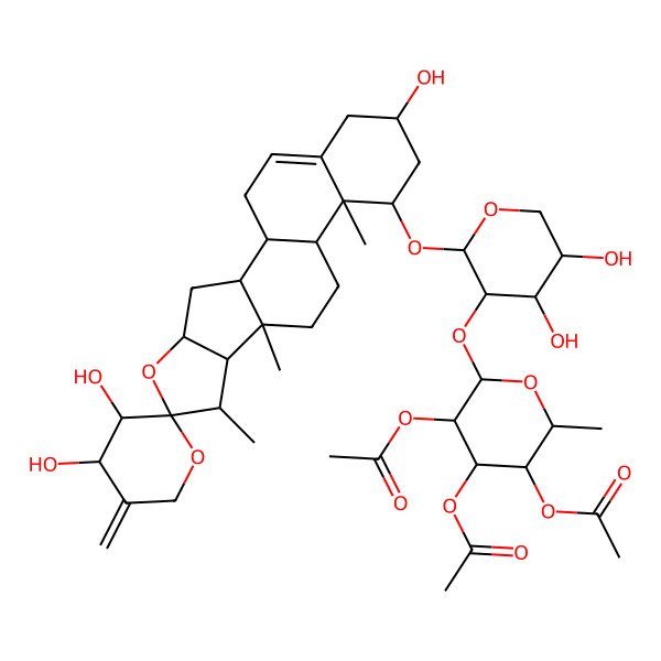 2D Structure of [4,5-Diacetyloxy-6-[4,5-dihydroxy-2-(3',4',16-trihydroxy-7,9,13-trimethyl-5'-methylidenespiro[5-oxapentacyclo[10.8.0.02,9.04,8.013,18]icos-18-ene-6,2'-oxane]-14-yl)oxyoxan-3-yl]oxy-2-methyloxan-3-yl] acetate