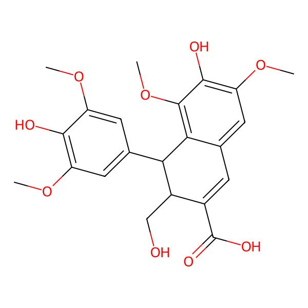 2D Structure of (3R,4S)-6-hydroxy-4-(4-hydroxy-3,5-dimethoxyphenyl)-3-(hydroxymethyl)-5,7-dimethoxy-3,4-dihydronaphthalene-2-carboxylic acid