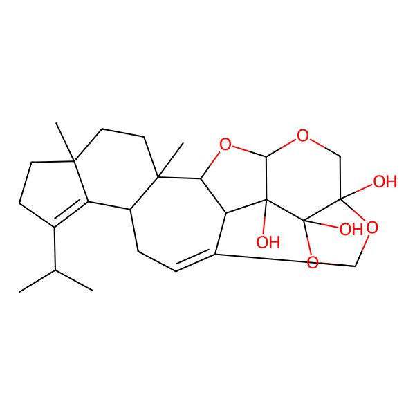 2D Structure of 10,13-Dimethyl-7-propan-2-yl-15,17,20,22-tetraoxaheptacyclo[12.10.0.02,21.05,13.06,10.016,24.019,23]tetracosa-2,6-diene-19,23,24-triol