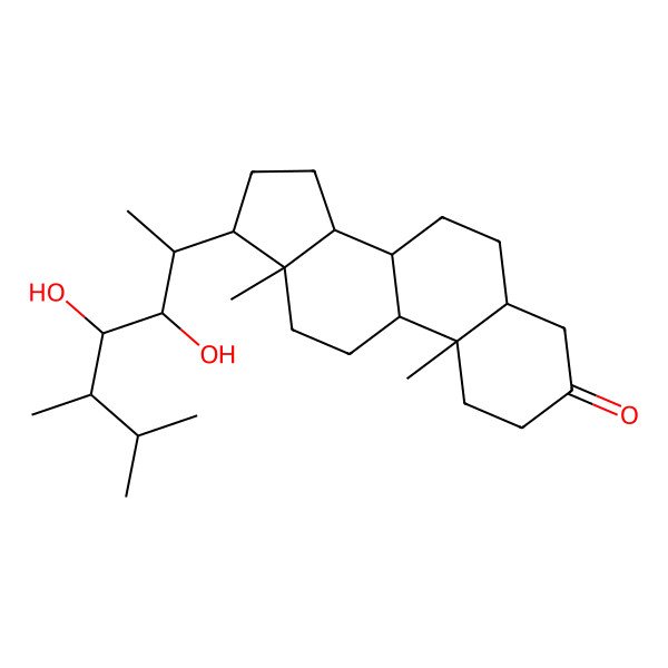 2D Structure of (5S,8R,9S,10S,13S,17R)-17-[(2S,3R,4R,5S)-3,4-dihydroxy-5,6-dimethylheptan-2-yl]-10,13-dimethyl-1,2,4,5,6,7,8,9,11,12,14,15,16,17-tetradecahydrocyclopenta[a]phenanthren-3-one