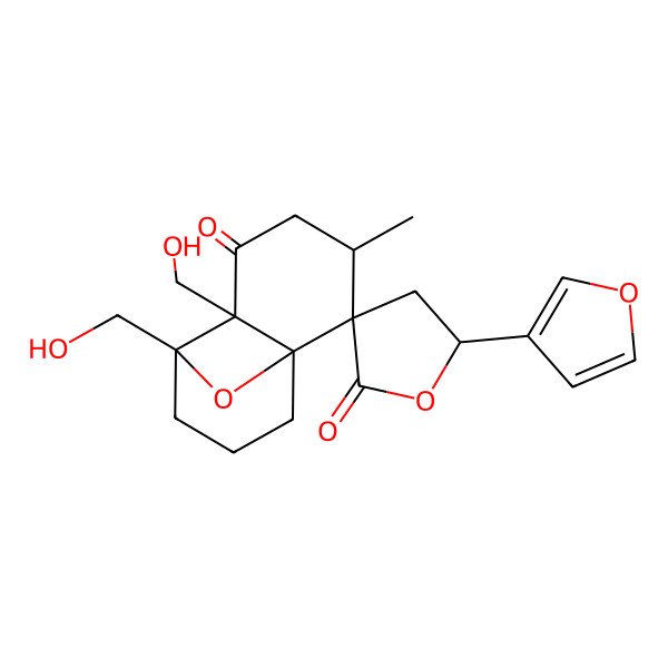 2D Structure of (1R,2R,3R,5'S,6R,7S)-5'-(furan-3-yl)-6,7-bis(hydroxymethyl)-3-methylspiro[11-oxatricyclo[5.3.1.01,6]undecane-2,3'-oxolane]-2',5-dione
