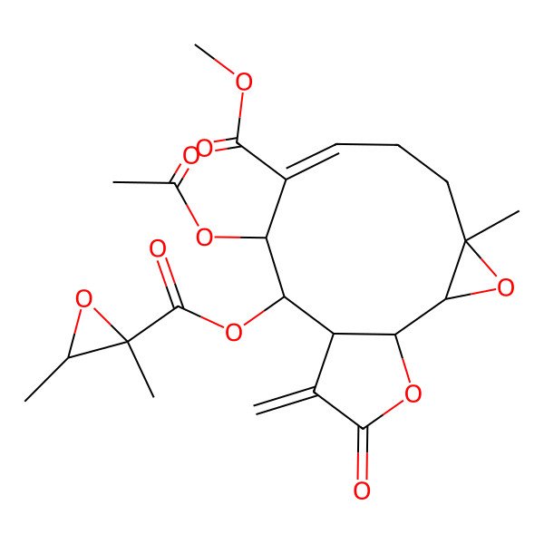 2D Structure of Methyl 9-acetyloxy-10-(2,3-dimethyloxirane-2-carbonyl)oxy-4-methyl-12-methylidene-13-oxo-3,14-dioxatricyclo[9.3.0.02,4]tetradec-7-ene-8-carboxylate