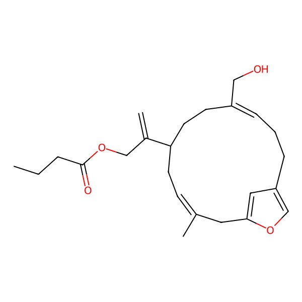 2D Structure of 2-[5-(Hydroxymethyl)-11-methyl-14-oxabicyclo[11.2.1]hexadeca-1(15),4,10,13(16)-tetraen-8-yl]prop-2-enyl butanoate