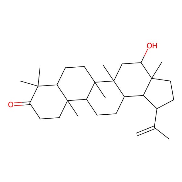 2D Structure of (1R,3aS,4S,5aR,5bR,7aR,11aR,11bR,13aR,13bS)-4-hydroxy-3a,5a,5b,8,8,11a-hexamethyl-1-prop-1-en-2-yl-2,3,4,5,6,7,7a,10,11,11b,12,13,13a,13b-tetradecahydro-1H-cyclopenta[a]chrysen-9-one