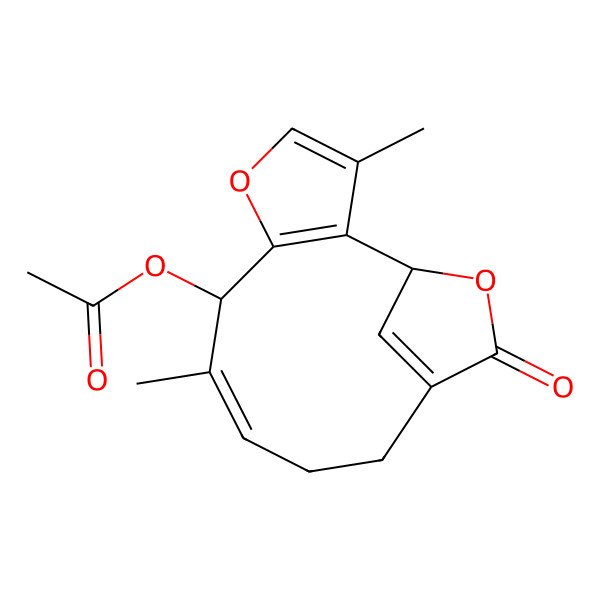 2D Structure of [(1S,7S,8E)-3,8-dimethyl-13-oxo-5,14-dioxatricyclo[10.2.1.02,6]pentadeca-2(6),3,8,12(15)-tetraen-7-yl] acetate