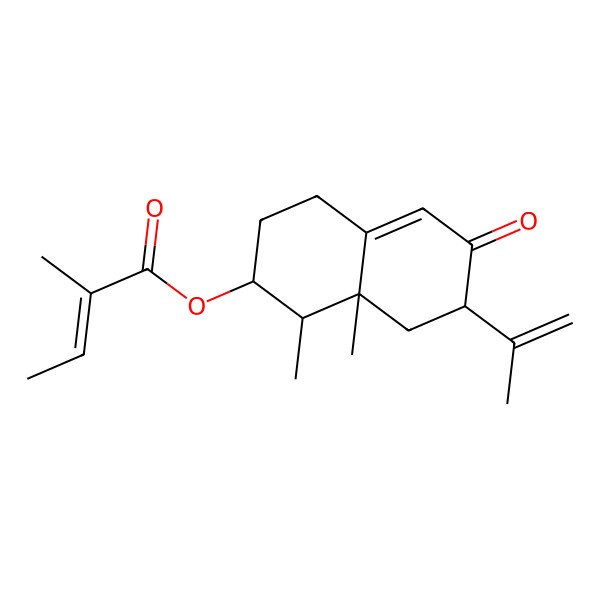 2D Structure of (1,8a-Dimethyl-6-oxo-7-prop-1-en-2-yl-1,2,3,4,7,8-hexahydronaphthalen-2-yl) 2-methylbut-2-enoate