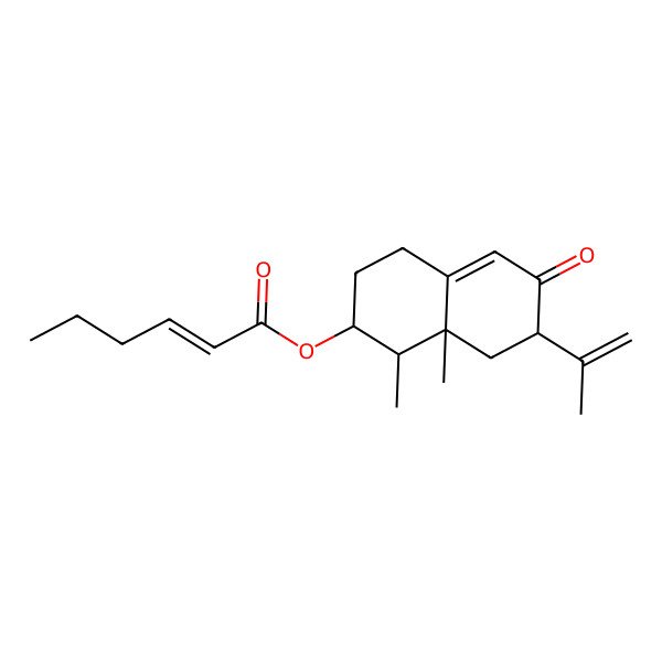 2D Structure of (1,8a-Dimethyl-6-oxo-7-prop-1-en-2-yl-1,2,3,4,7,8-hexahydronaphthalen-2-yl) hex-2-enoate