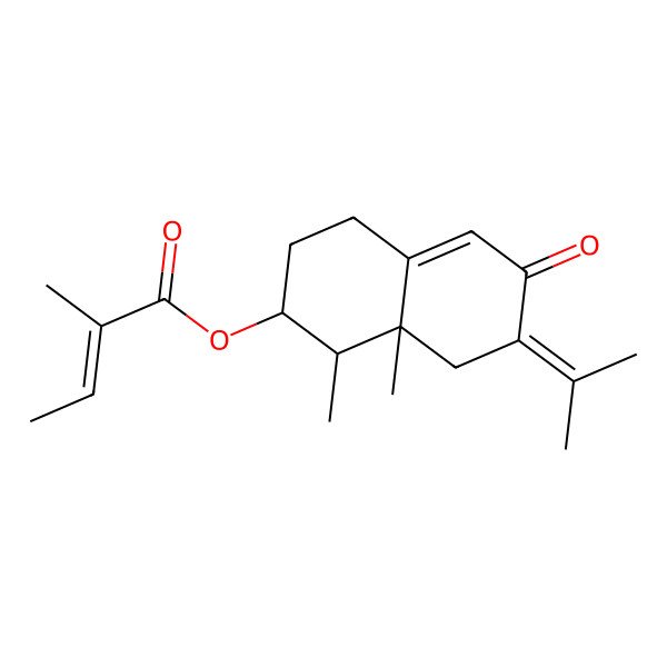 2D Structure of (1,8a-dimethyl-6-oxo-7-propan-2-ylidene-2,3,4,8-tetrahydro-1H-naphthalen-2-yl) 2-methylbut-2-enoate