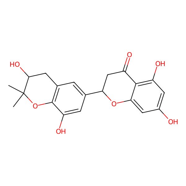 2D Structure of (2R)-2-[(3S)-3,8-dihydroxy-2,2-dimethyl-3,4-dihydrochromen-6-yl]-5,7-dihydroxy-2,3-dihydrochromen-4-one